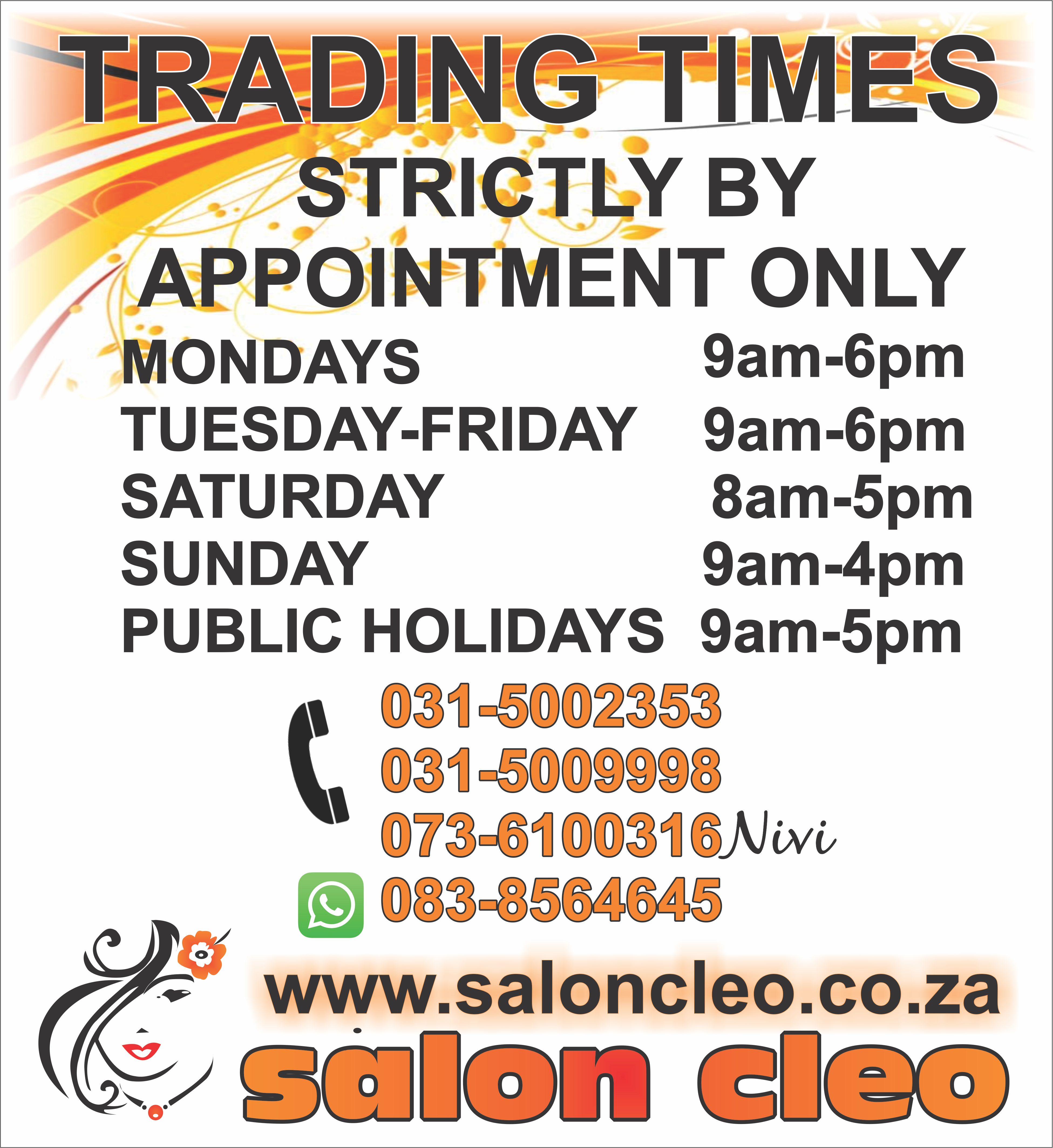 SALON CLEO FOR A NEW GENERATION IN HAIR SALONS KZN 0315009998